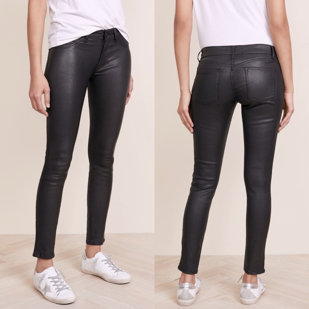 DL1961 Emma Power Legging Leather & Coated Waxed Skinny Jeans Black Size 24 NEW